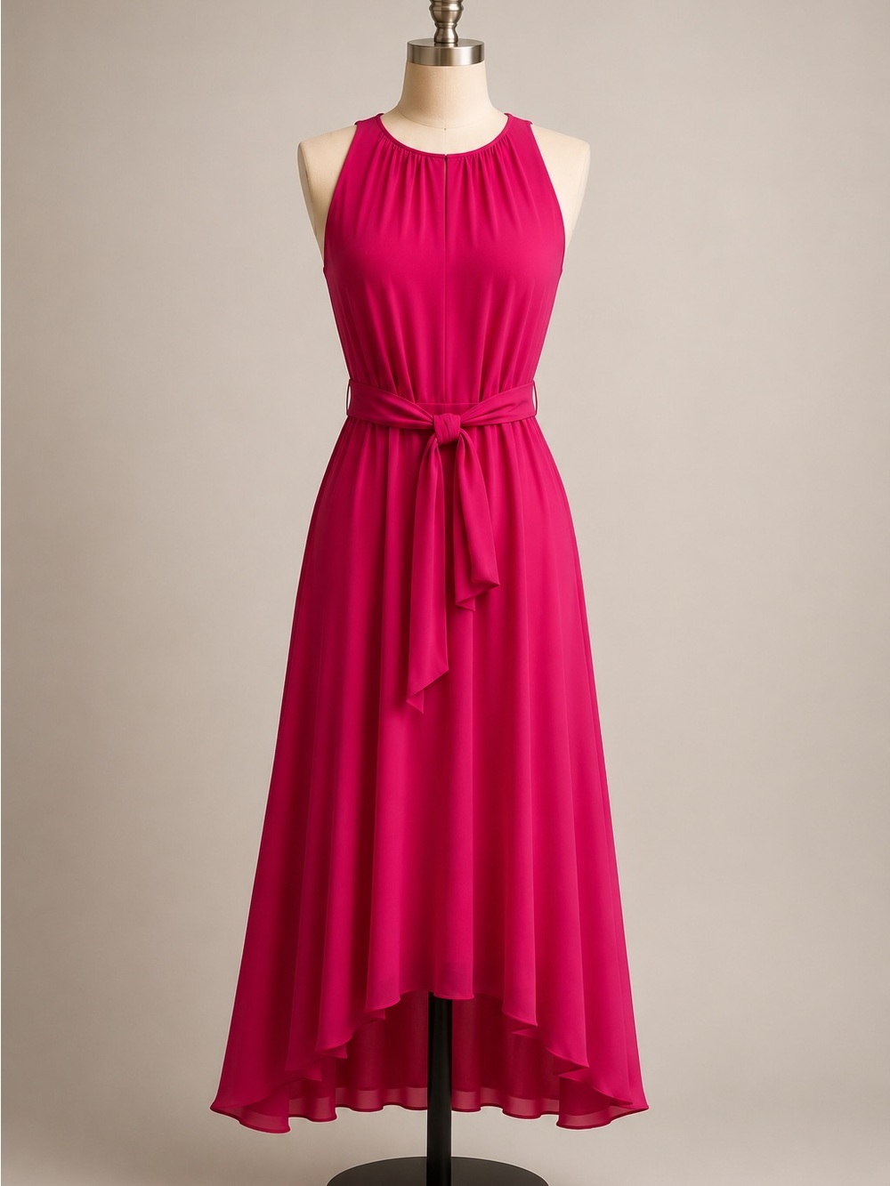 Tahari Arthur S. Levine Pink Chiffon Tie Waist Sleeveless  Maxi Dress
Size 4
